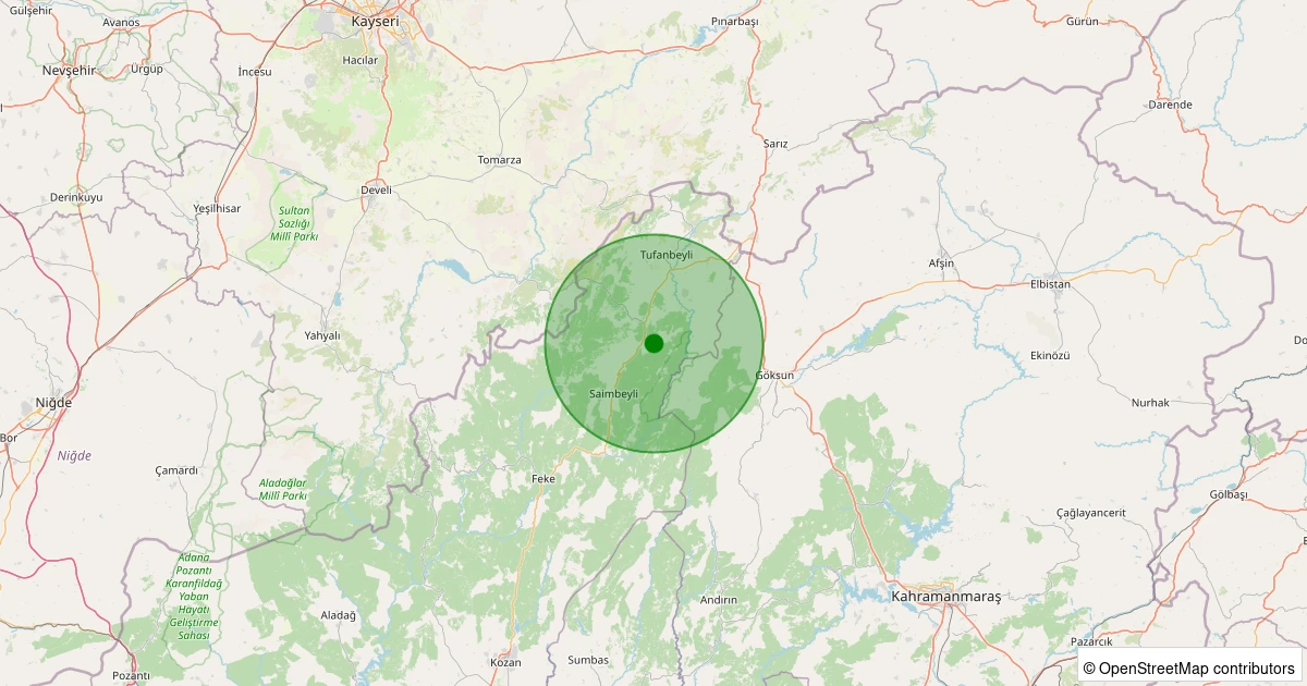 17 Ağustos 2025 saat 13:37 - Saimbeyli - Avcıpınarı - 1.40ml depreminin harita gösterimi