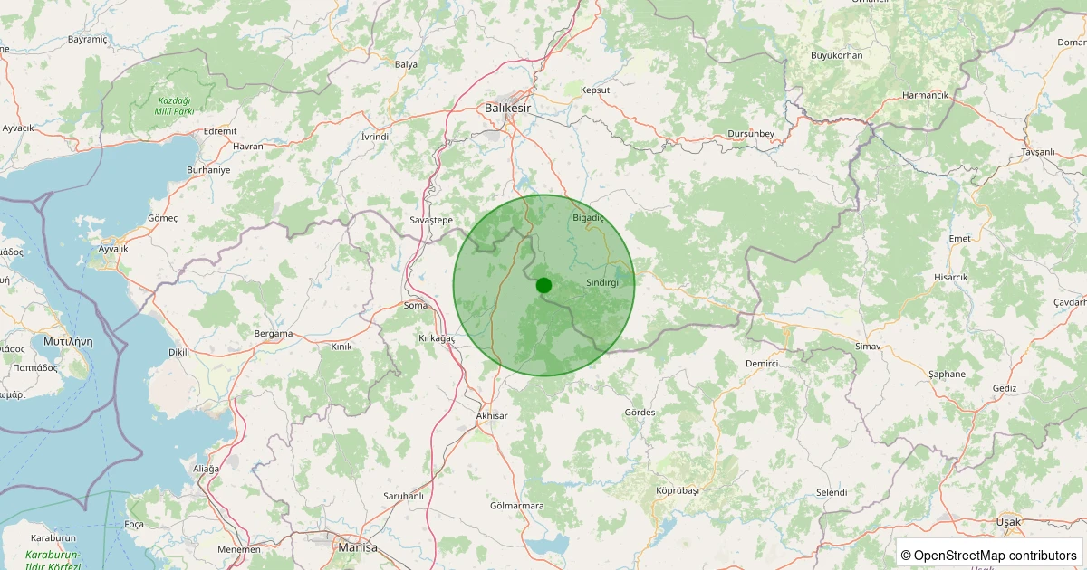 17 Ağustos 2025 saat 10:55 - Sındırgı - Eğridere - 1.90ml depreminin harita gösterimi