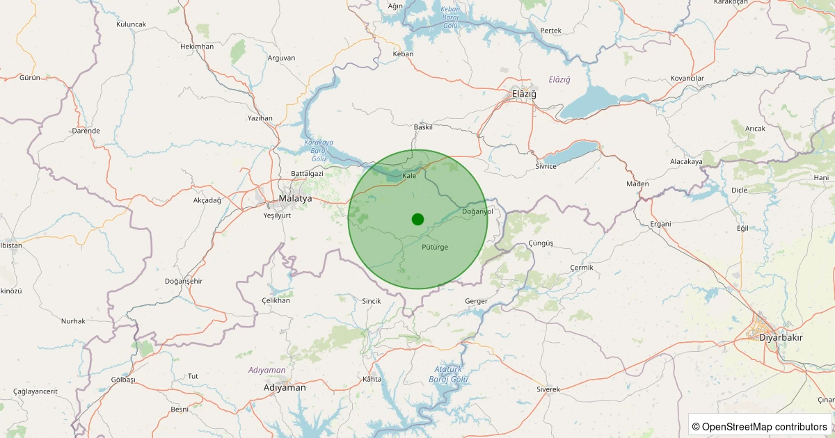 17 Ağustos 2025 saat 10:50 - Pütürge - Aktarla Köyü - 1.80ml depreminin harita gösterimi