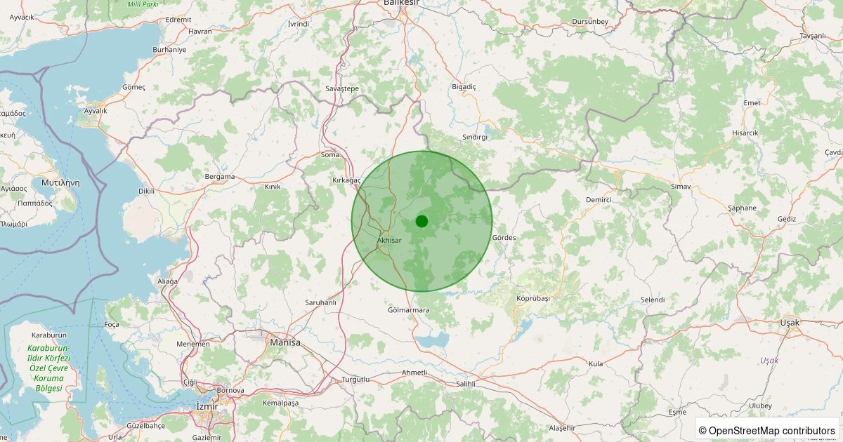 17 Ağustos 2025 saat 10:48 - Akhisar - Doğankaya Köyü - 1.60ml depreminin harita gösterimi