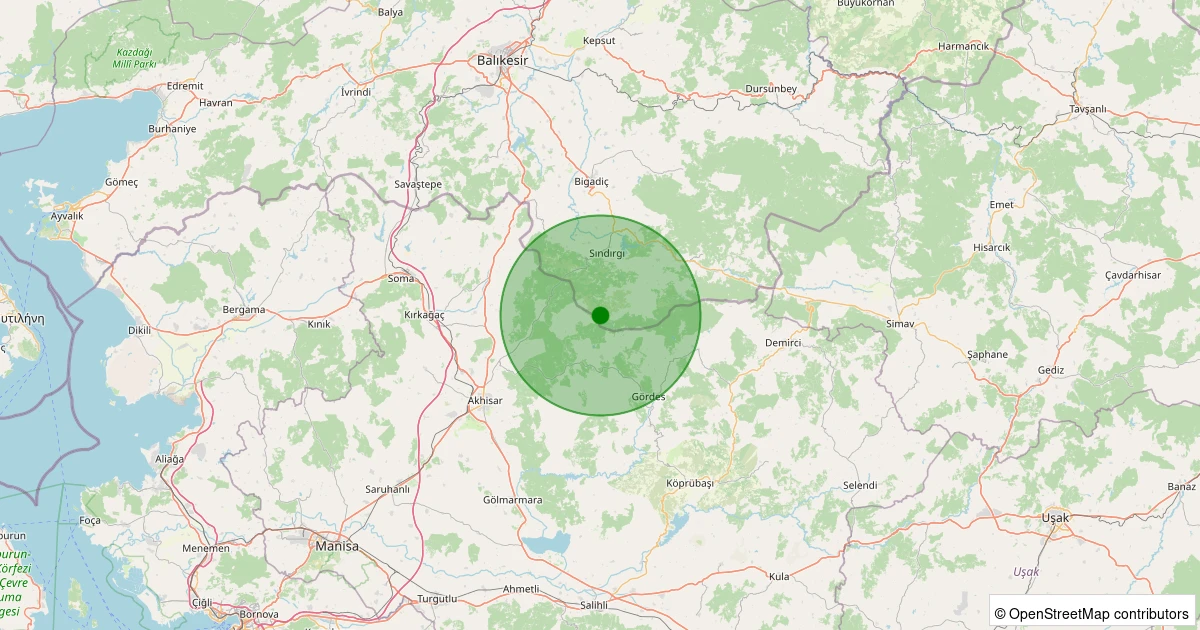 17 Ağustos 2025 saat 08:58 - Sındırgı - Kınık - 2.20ml depreminin harita gösterimi