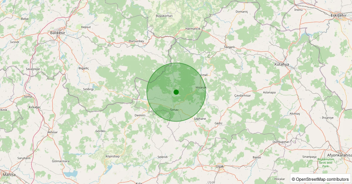 04 Ekim 2025 saat 22:59 - Simav - Yemişli Köyü - 0.90ml depreminin harita gösterimi