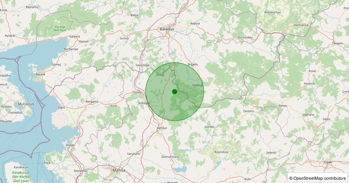 17 Ağustos 2025 saat 05:54 - Kırkağaç - Dualar - 1.10ml depreminin harita gösterimi