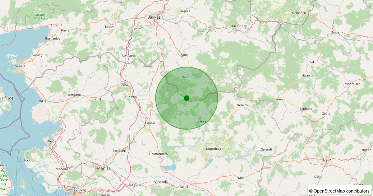 17 Ağustos 2025 saat 03:31 - Sındırgı - Kınık - 1.50ml depreminin harita gösterimi