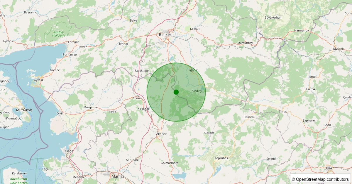 17 Ağustos 2025 saat 00:24 - Sındırgı - Eğridere - 1.40ml depreminin harita gösterimi