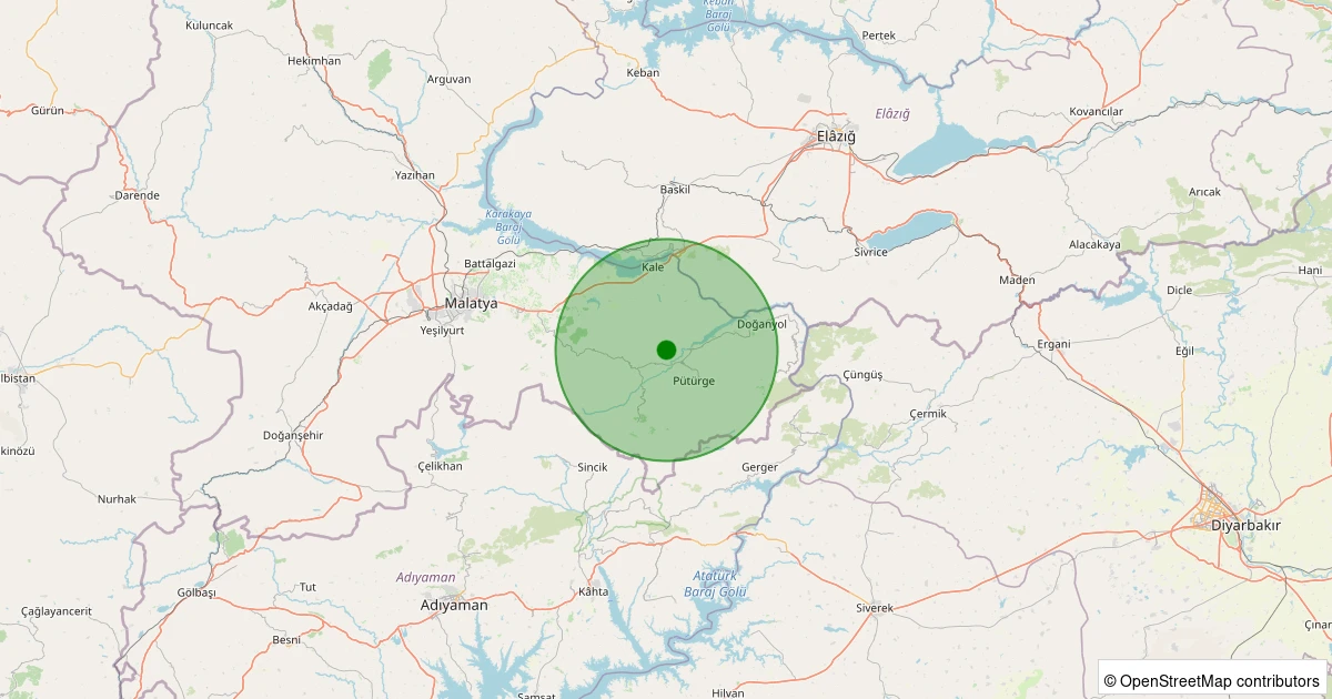17 Ağustos 2025 saat 00:14 - Pütürge - Aktarla Köyü - 1.80ml depreminin harita gösterimi