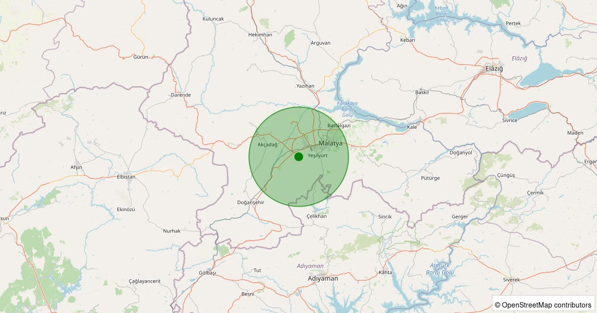 16 Ağustos 2025 saat 22:58 - Yeşilyurt - Cafana - 1.40ml depreminin harita gösterimi