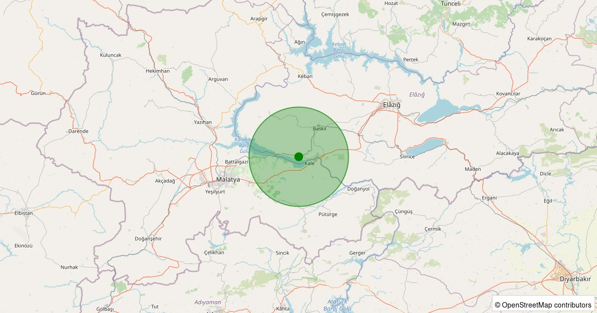 16 Ağustos 2025 saat 22:29 - Baskil - Pınarlı Köyü - 1.40ml depreminin harita gösterimi