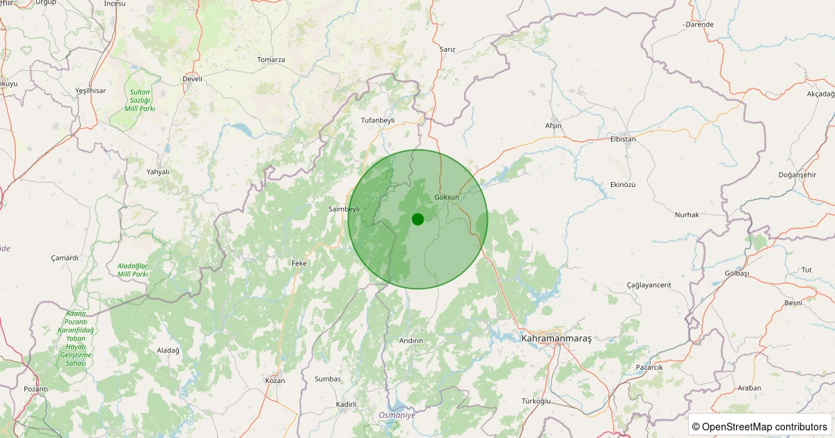 16 Ağustos 2025 saat 22:16 - Göksun - Sırmalı - 1.90ml depreminin harita gösterimi