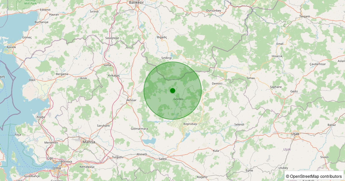 16 Ağustos 2025 saat 20:12 - Gördes - Kabakoz - 2.70ml depreminin harita gösterimi