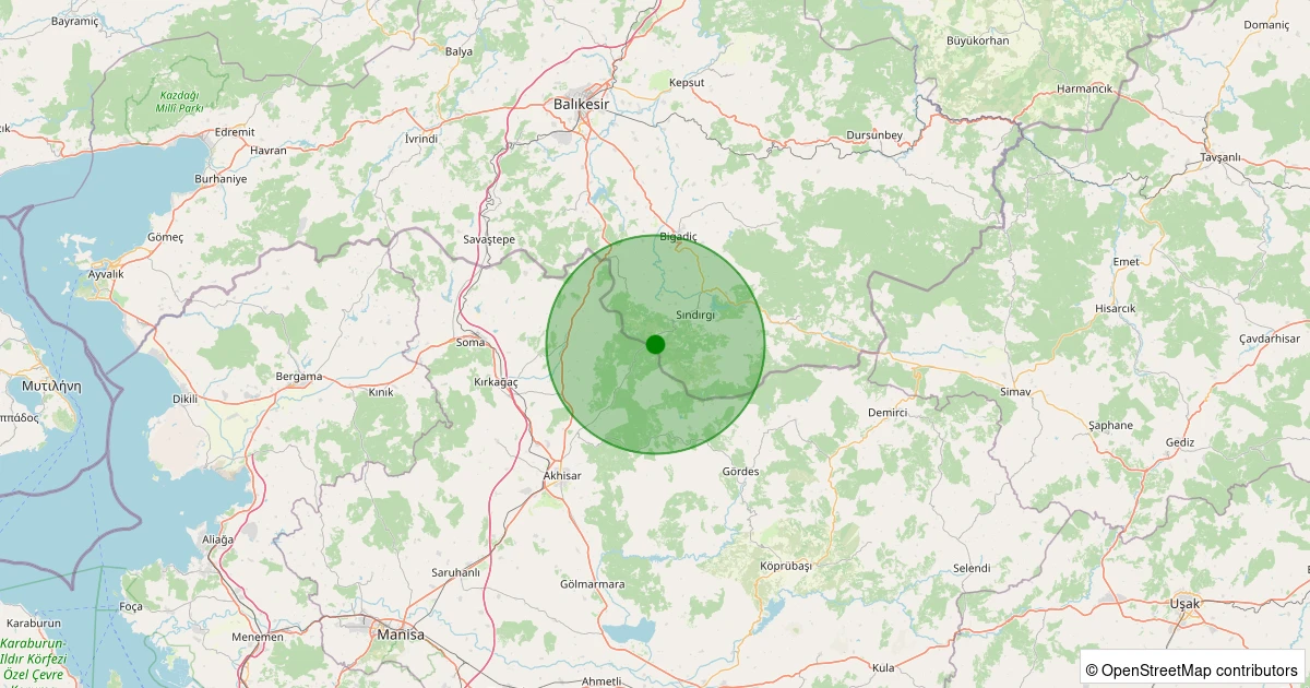 16 Ağustos 2025 saat 20:10 - Sındırgı - Kertil - 2.00ml depreminin harita gösterimi