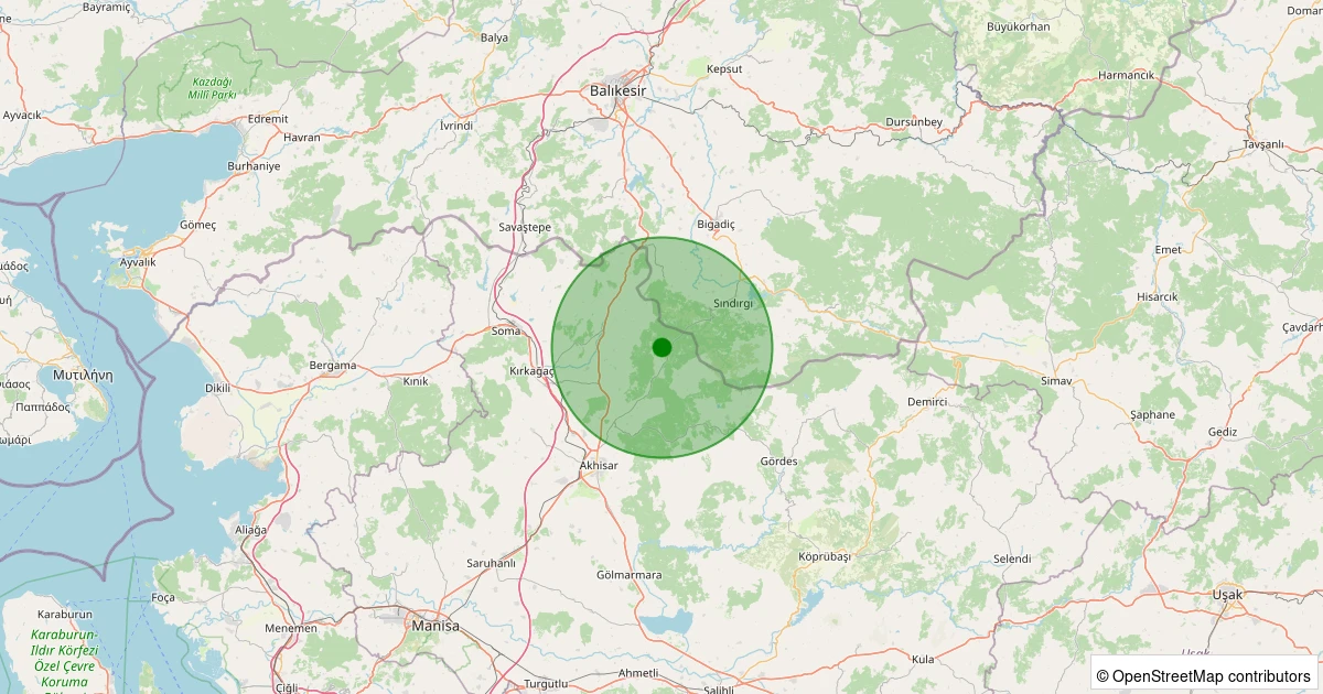 02 Kasım 2025 saat 03:57 - Akhisar - 1.20ml depreminin harita gösterimi