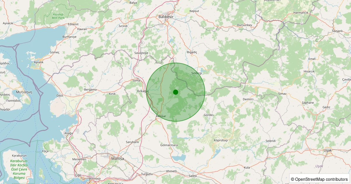 02 Kasım 2025 saat 02:19 - Akhisar - Kurtulmuş Köyü - 1.20ml depreminin harita gösterimi