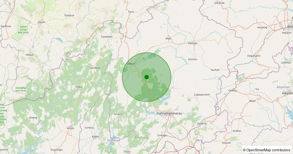 03 Kasım 2025 saat 19:17 - Onikişubat - Şahinkayası Kurtuluş - 2.00ml depreminin harita gösterimi