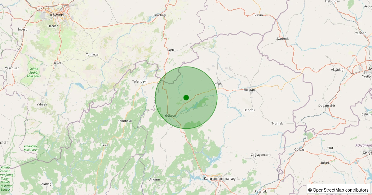 04 Kasım 2025 saat 01:44 - Göksun - 1.90ml depreminin harita gösterimi