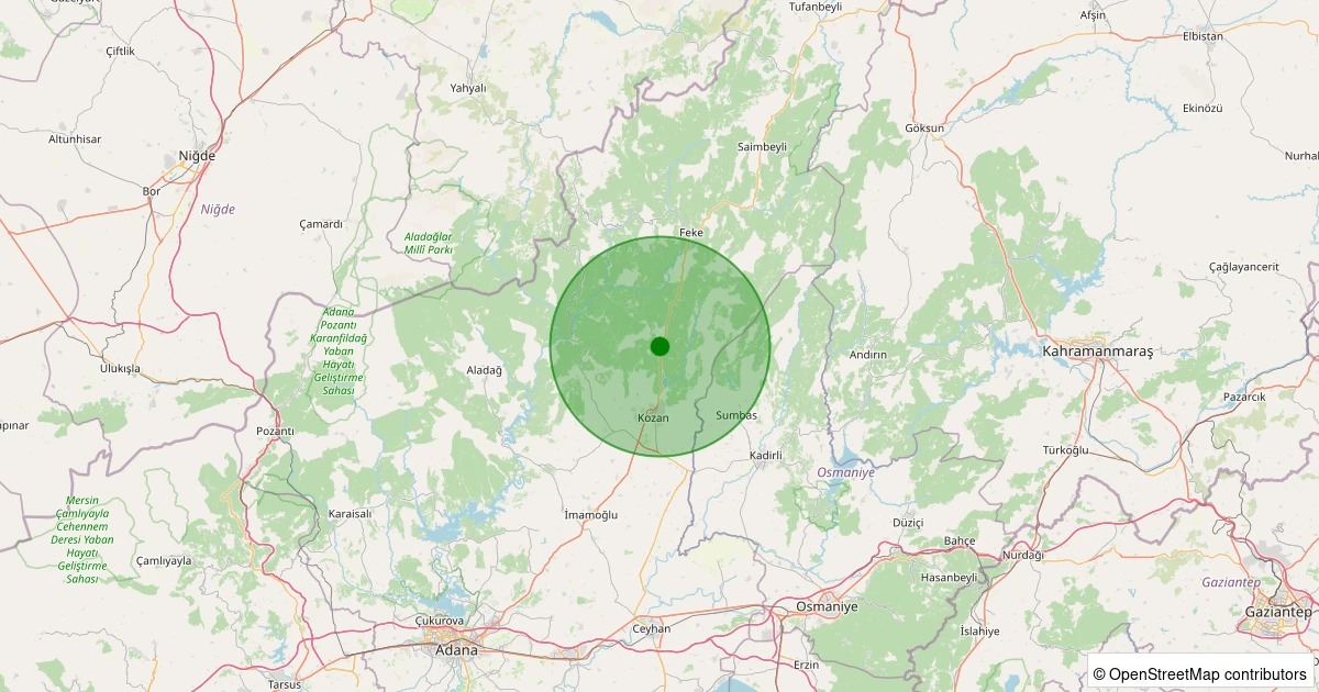 04 Kasım 2025 saat 04:00 - Kozan - Düzağaç - 1.70ml depreminin harita gösterimi