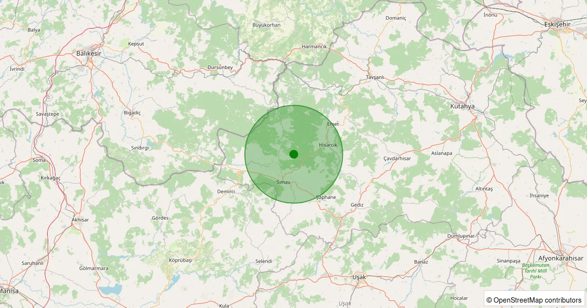 07 Ekim 2025 saat 20:30 - Simav - Yemişli Köyü - 1.60ML depreminin harita gösterimi