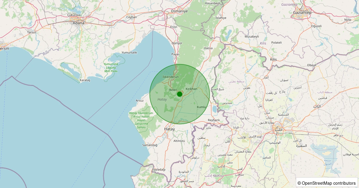 04 Kasım 2025 saat 06:28 - Belen - Çakallı - 1.30ml depreminin harita gösterimi