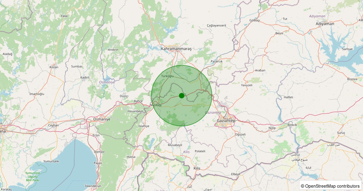 04 Kasım 2025 saat 19:02 - Nurdağı - Şatırhüyük - 0.90ML depreminin harita gösterimi