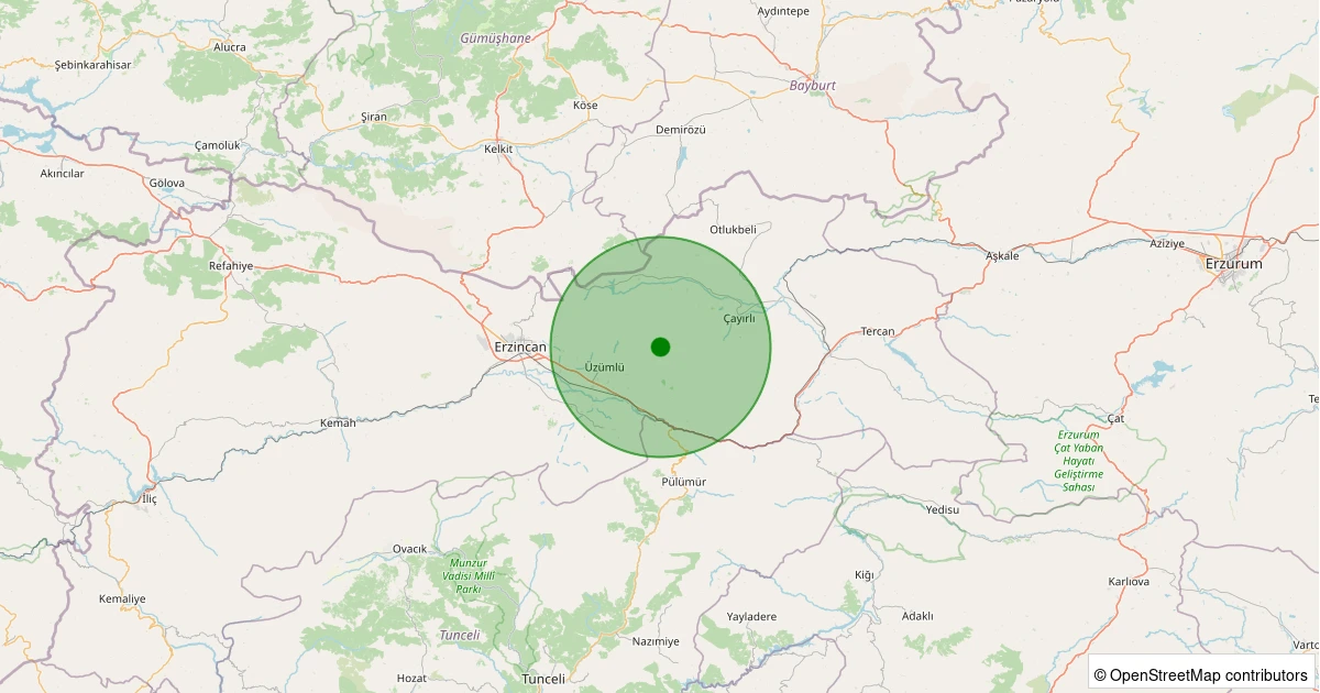 04 Kasım 2025 saat 20:30 - Üzümlü - K.Sarıkaya Köyü - 2.20ml depreminin harita gösterimi