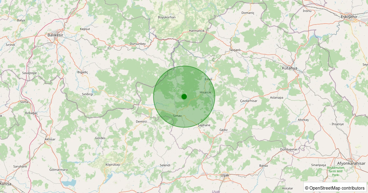 04 Kasım 2025 saat 20:43 - Simav - Yemişli Köyü - 0.90ML depreminin harita gösterimi