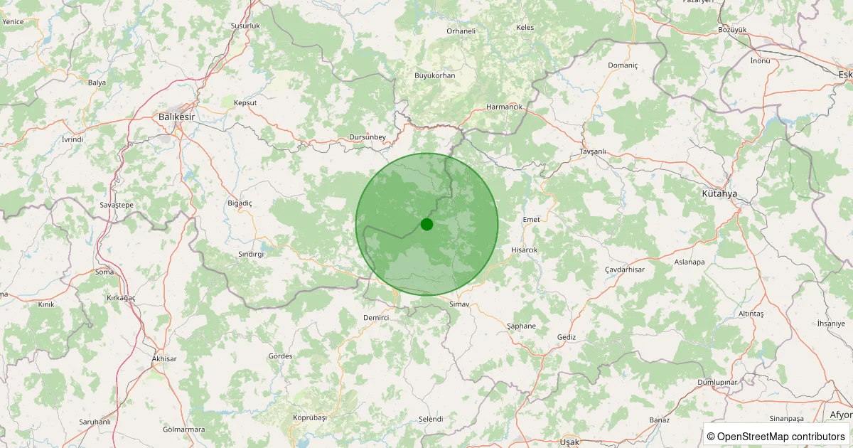 07 Ekim 2025 saat 15:41 - Simav - Ortacı Köyü - 1.00ml depreminin harita gösterimi