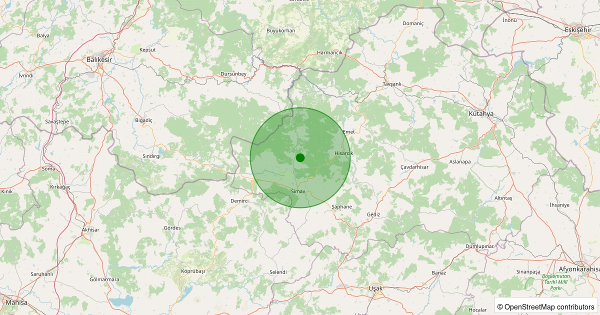 04 Kasım 2025 saat 21:19 - Simav - Yemişli Köyü - 1.90ml depreminin harita gösterimi