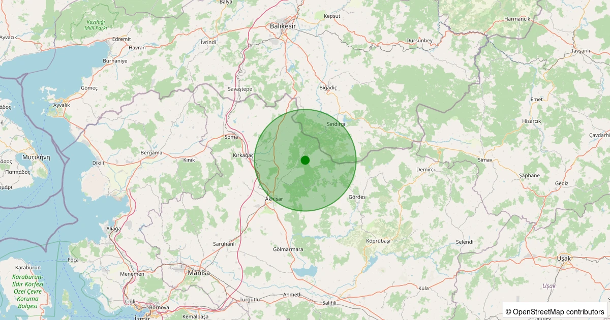 05 Kasım 2025 saat 13:37 - Akhisar - Sarılar Köyü - 1.20ml depreminin harita gösterimi