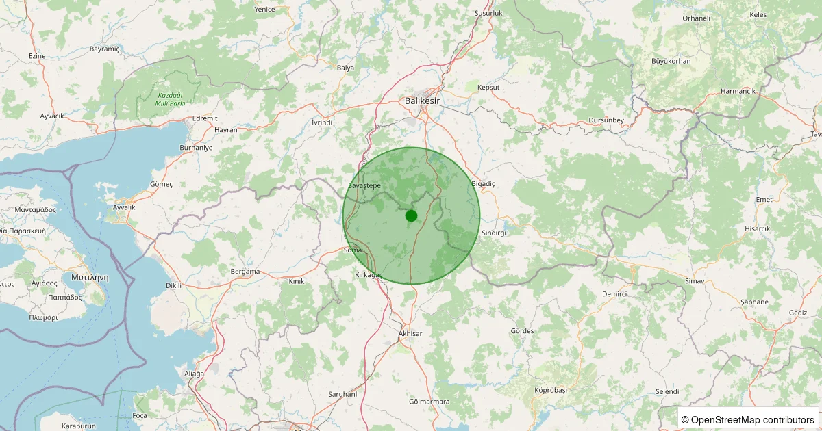 08 Ekim 2025 saat 11:54 - Kırkağaç - Hamidiye - 1.60ml depreminin harita gösterimi