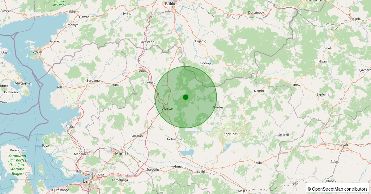 05 Kasım 2025 saat 15:20 - Akhisar - Doğankaya Köyü - 1.00ml depreminin harita gösterimi