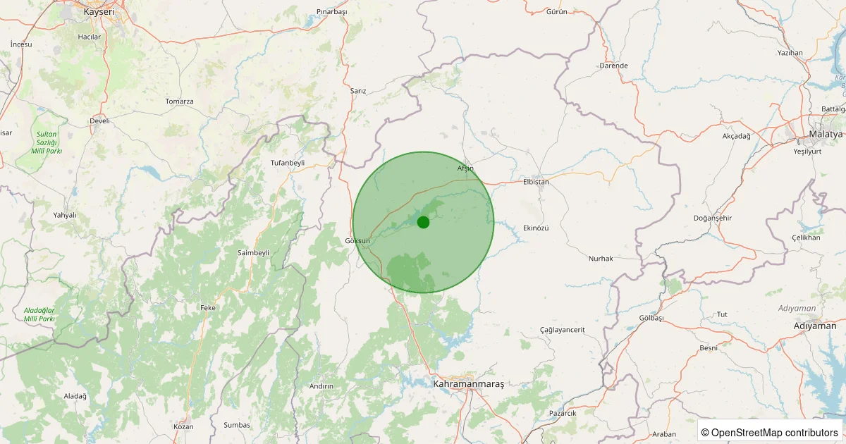08 Ekim 2025 saat 12:57 - Göksun - Fındık - 1.90ml depreminin harita gösterimi