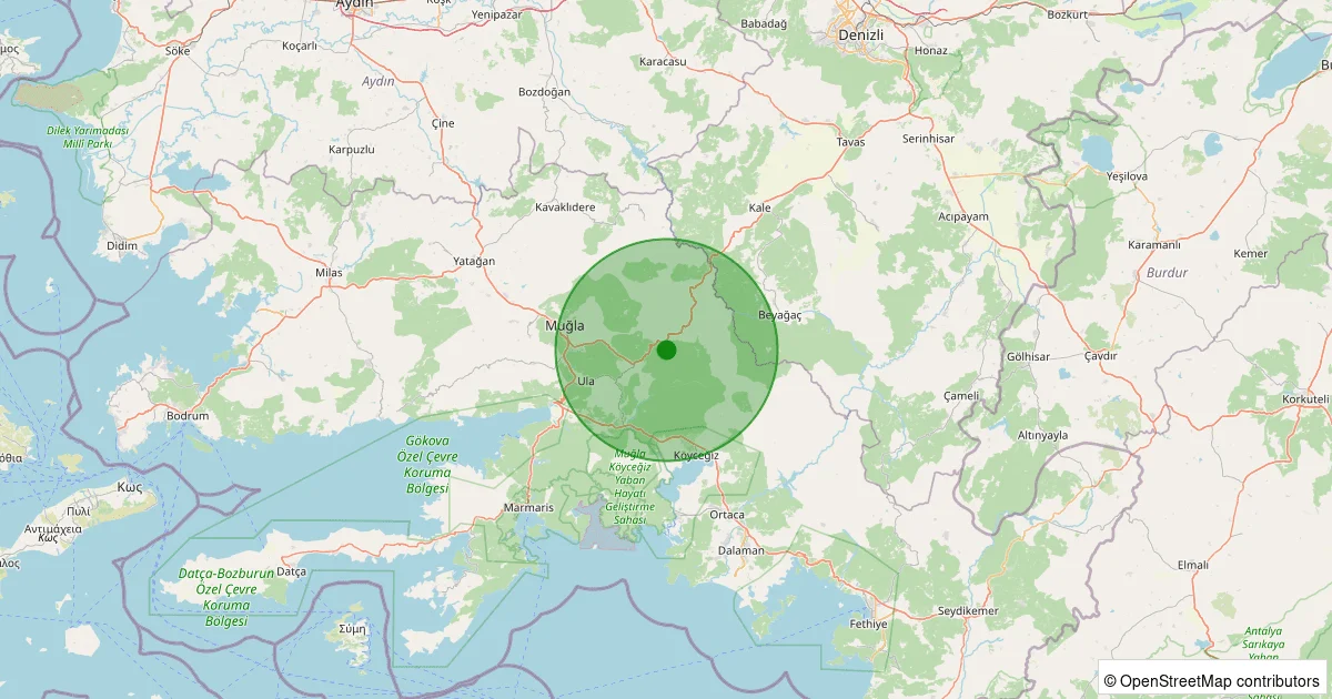 08 Ekim 2025 saat 13:09 - Ula - Arıcılar - 1.80ml depreminin harita gösterimi