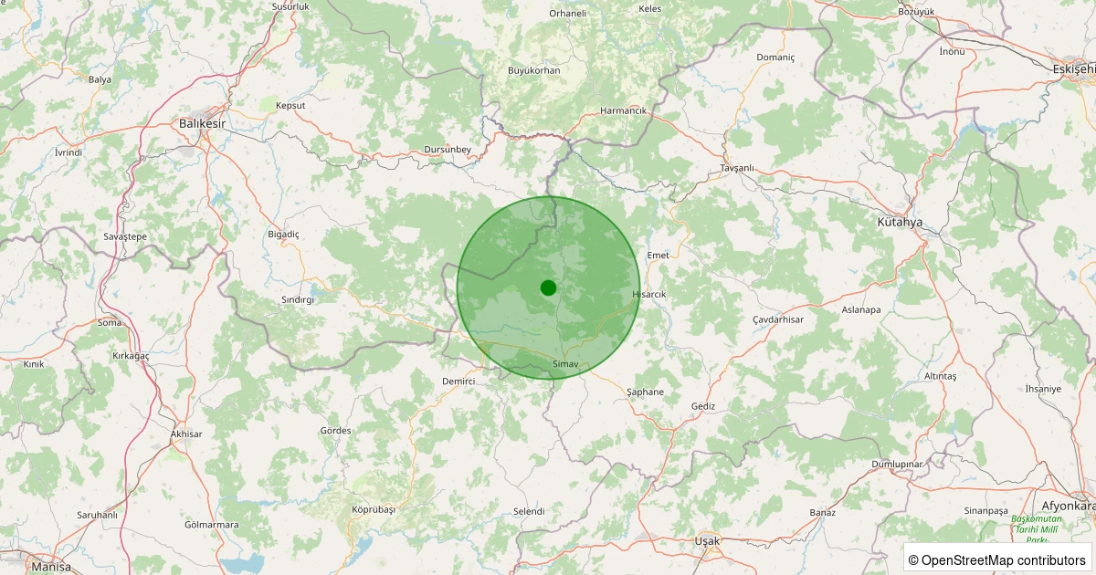 06 Kasım 2025 saat 00:23 - Simav - Karakoca Köyü - 1.30ml depreminin harita gösterimi