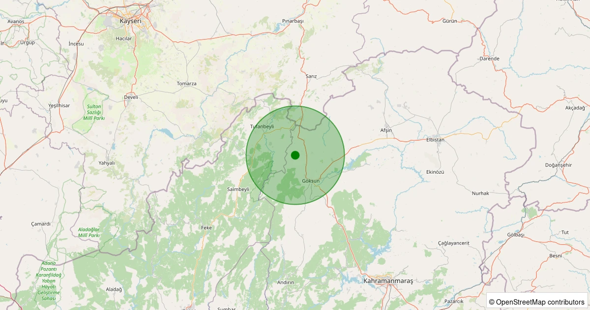 06 Kasım 2025 saat 02:43 - Göksun - Mürsel - 1.00ml depreminin harita gösterimi