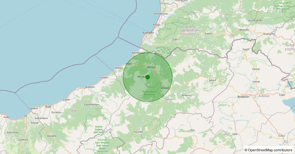 08 Ekim 2025 saat 14:05 - Murgul - Akantaş Köyü - 0.70ML depreminin harita gösterimi