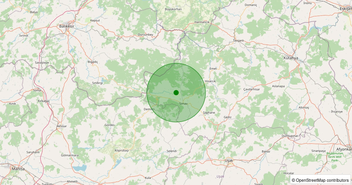 06 Kasım 2025 saat 03:20 - Simav - Güney/Cuma - 0.90ML depreminin harita gösterimi