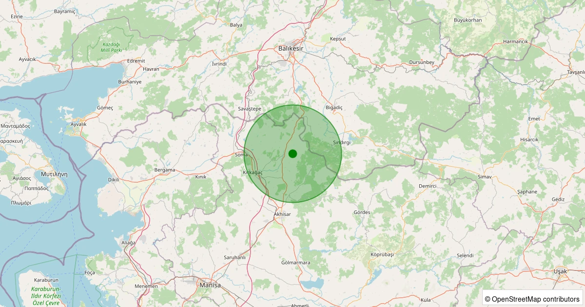 06 Kasım 2025 saat 05:55 - Kırkağaç - Dualar - 1.40ml depreminin harita gösterimi