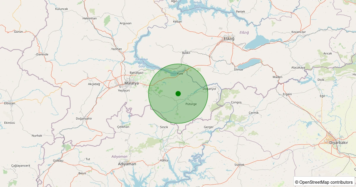 06 Kasım 2025 saat 07:31 - Pütürge - Ormaniçi Köyü - 2.40ml depreminin harita gösterimi