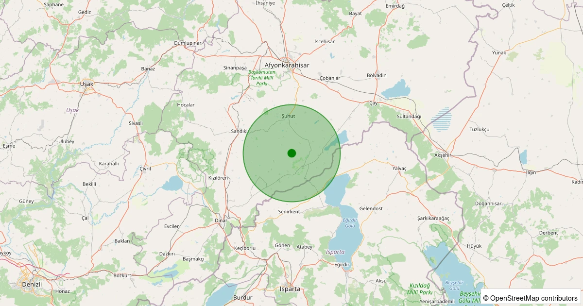 06 Kasım 2025 saat 18:59 - Şuhut - Kulak Köyü - 1.50ml depreminin harita gösterimi