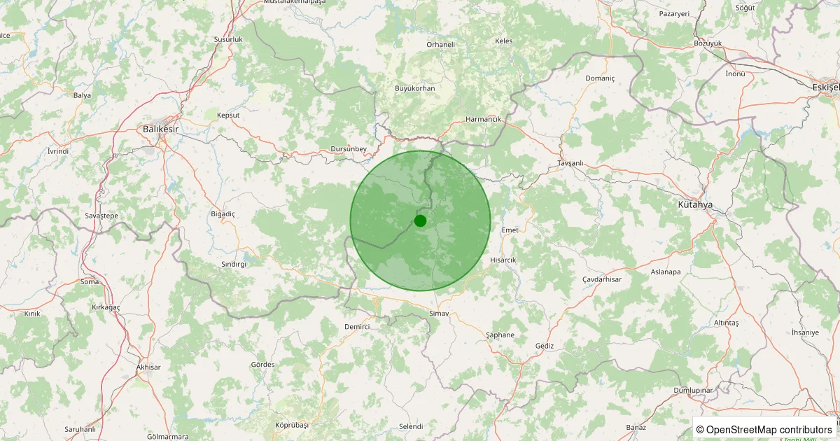 08 Ekim 2025 saat 17:08 - Simav - Hasanören Köyü - 1.20ml depreminin harita gösterimi