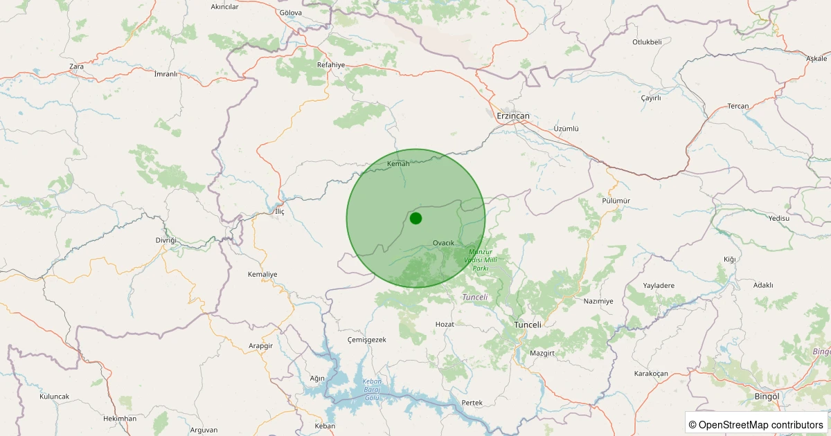 06 Kasım 2025 saat 20:34 - Ovacık - Köseler Köyü - 1.90ml depreminin harita gösterimi