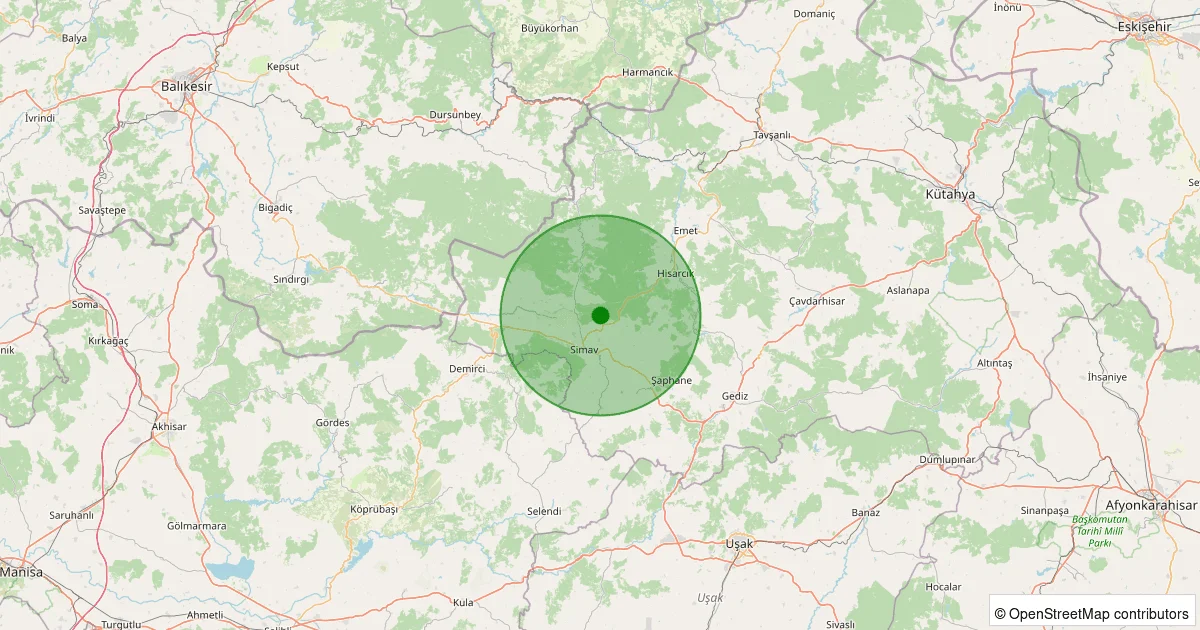 08 Ekim 2025 saat 18:56 - Simav - Karacaören Köyü - 1.20ml depreminin harita gösterimi