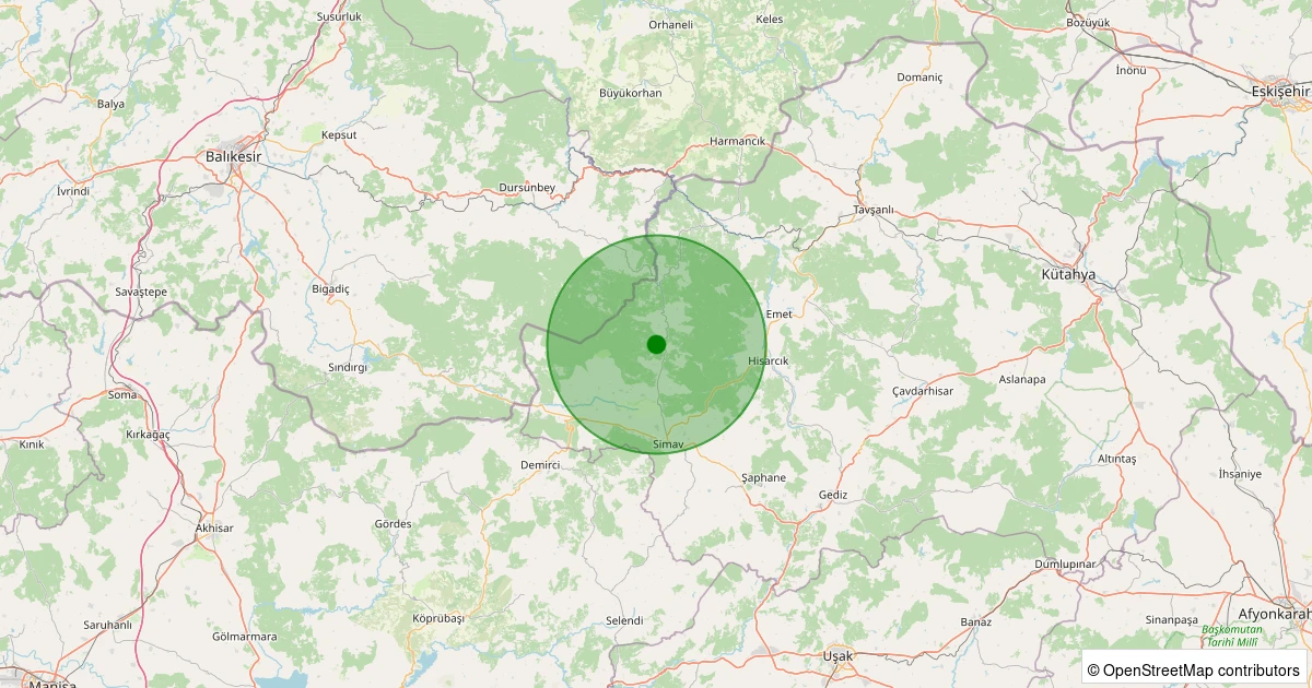 06 Kasım 2025 saat 21:53 - Simav - Karakoca Köyü - 1.40ml depreminin harita gösterimi