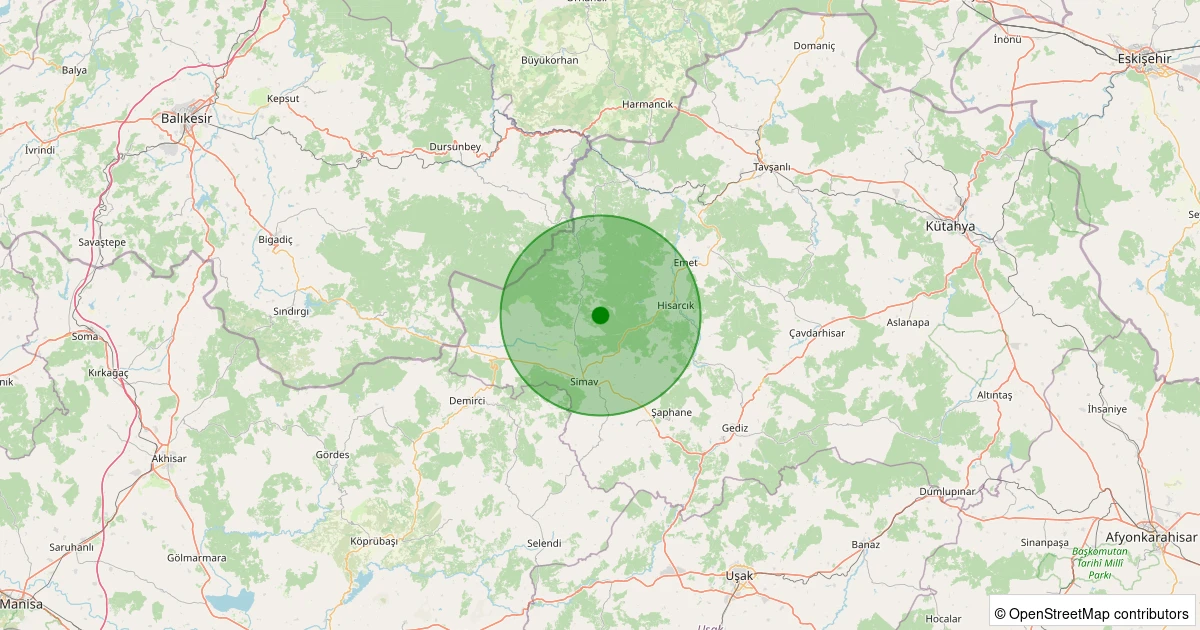 06 Kasım 2025 saat 23:10 - Simav - Yemişli Köyü - 1.90ml depreminin harita gösterimi