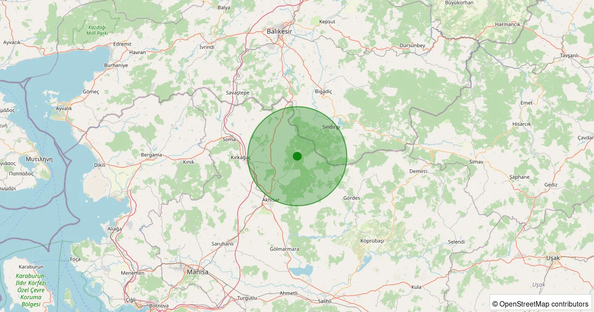 08 Ekim 2025 saat 19:44 - Akhisar - Kurtulmuş Köyü - 1.50ml depreminin harita gösterimi