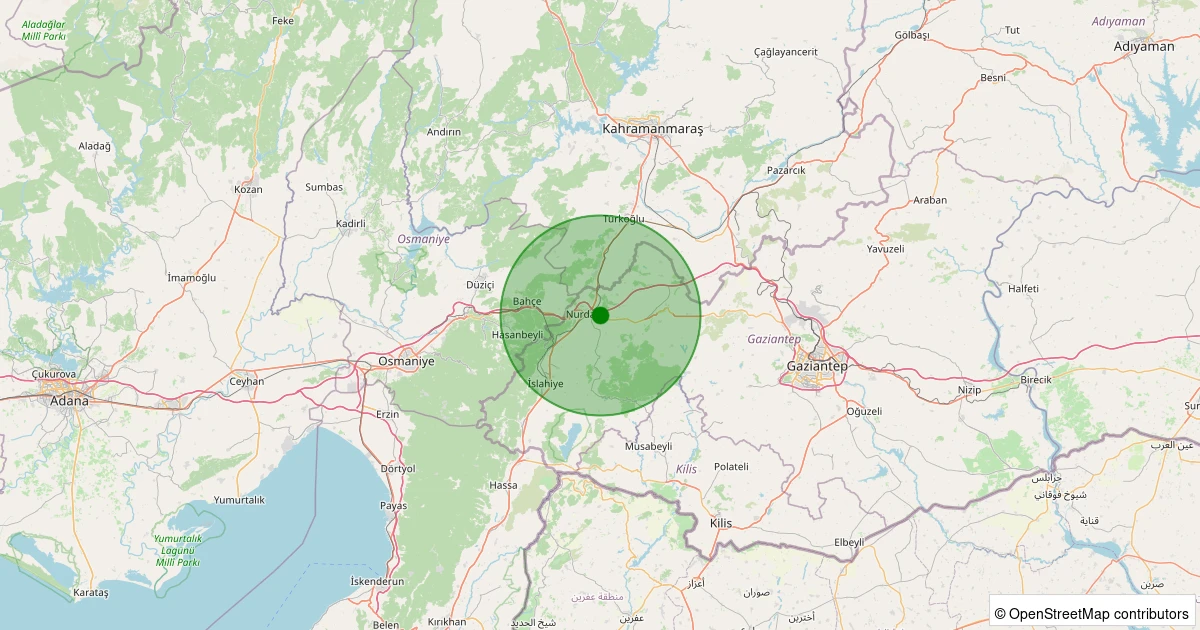 07 Kasım 2025 saat 02:23 - Nurdağı - Kömürler - 1.80ml depreminin harita gösterimi