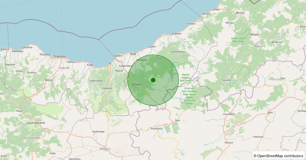 07 Kasım 2025 saat 02:37 - İkizdere - Ilıca Köyü - 2.00ml depreminin harita gösterimi
