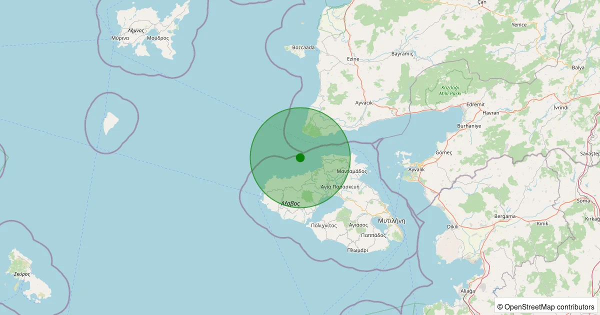 08 Ekim 2025 saat 19:58 - Ege Denizi - [12.45 km] Ayvacık (Çanakkale) - 1.60ML depreminin harita gösterimi