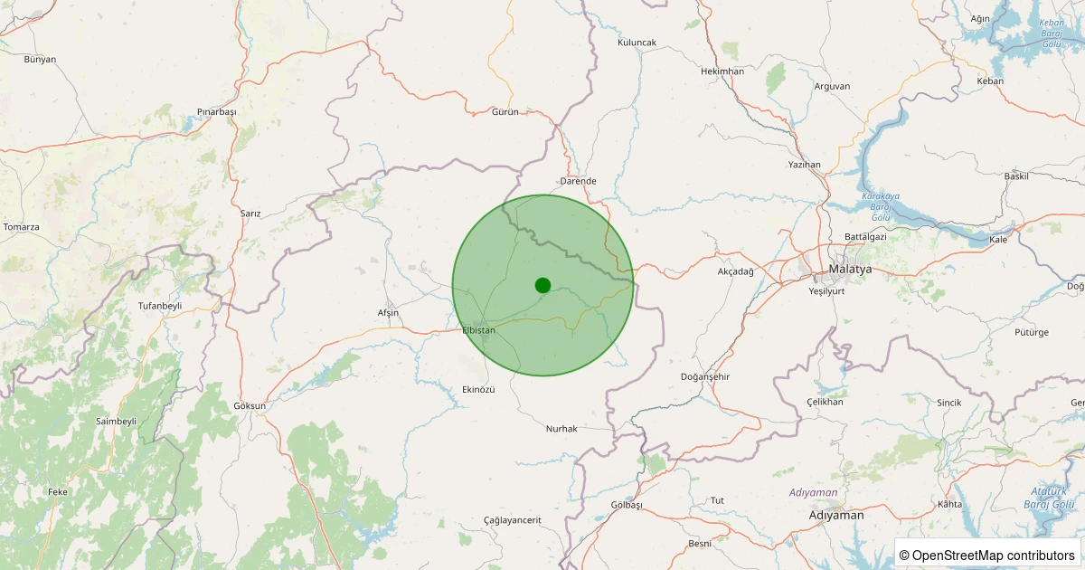 07 Kasım 2025 saat 04:37 - Elbistan - Aksakal Köyü - 1.90ml depreminin harita gösterimi