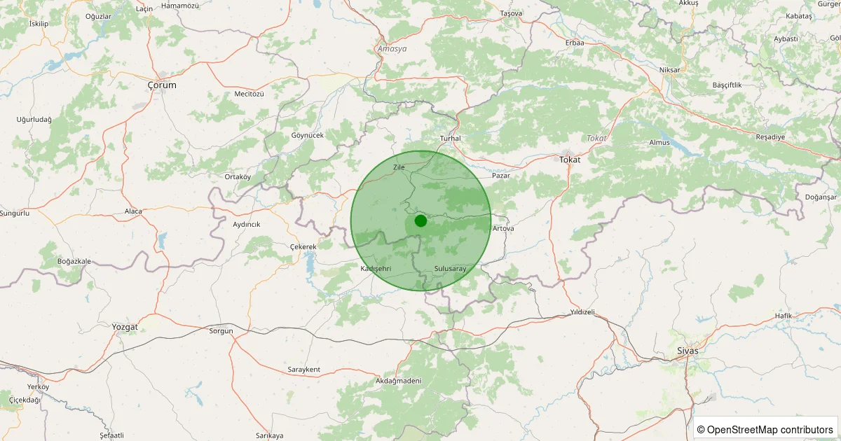08 Ekim 2025 saat 19:24 - Zile - Gölcük Köyü - 1.50ml depreminin harita gösterimi